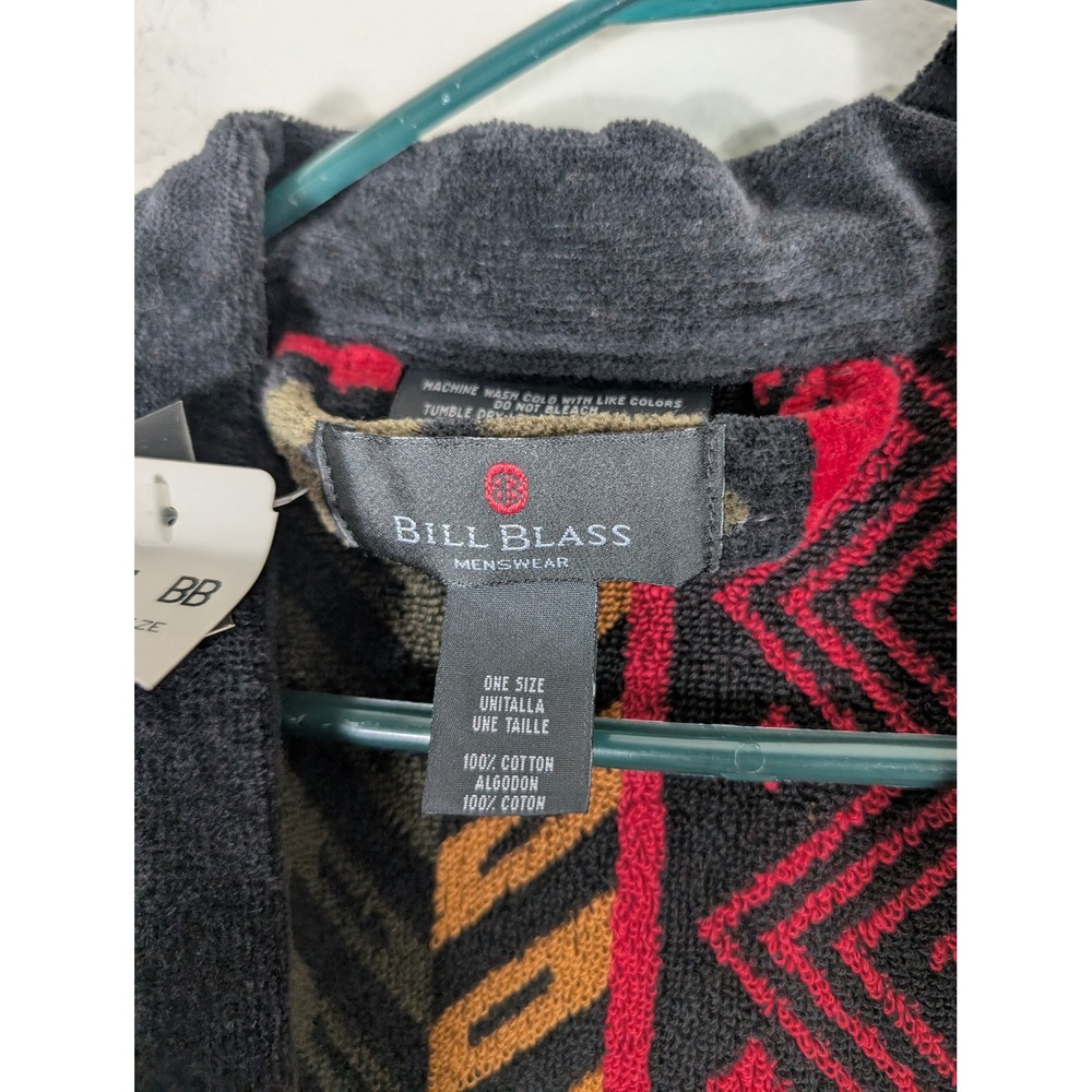 Bill Blass Menswear One Size Robe New Cotton Terry Southwestern Geometric Red - Picture 6 of 11